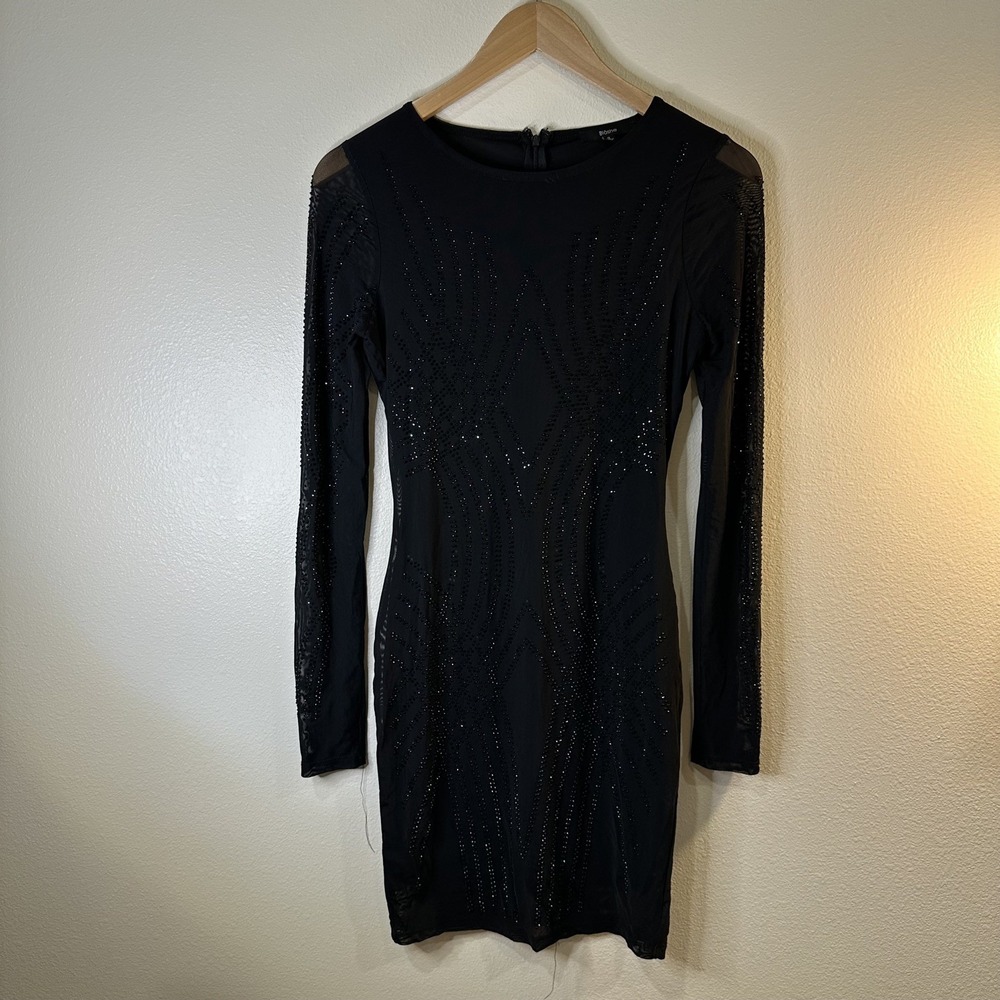 Blashe Black Party Bodycon Dress with Patterned Rhinestone size S